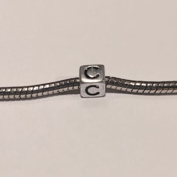 Silver C Spacer Charm for Pandora Style Bracelet - Picture 1 of 5